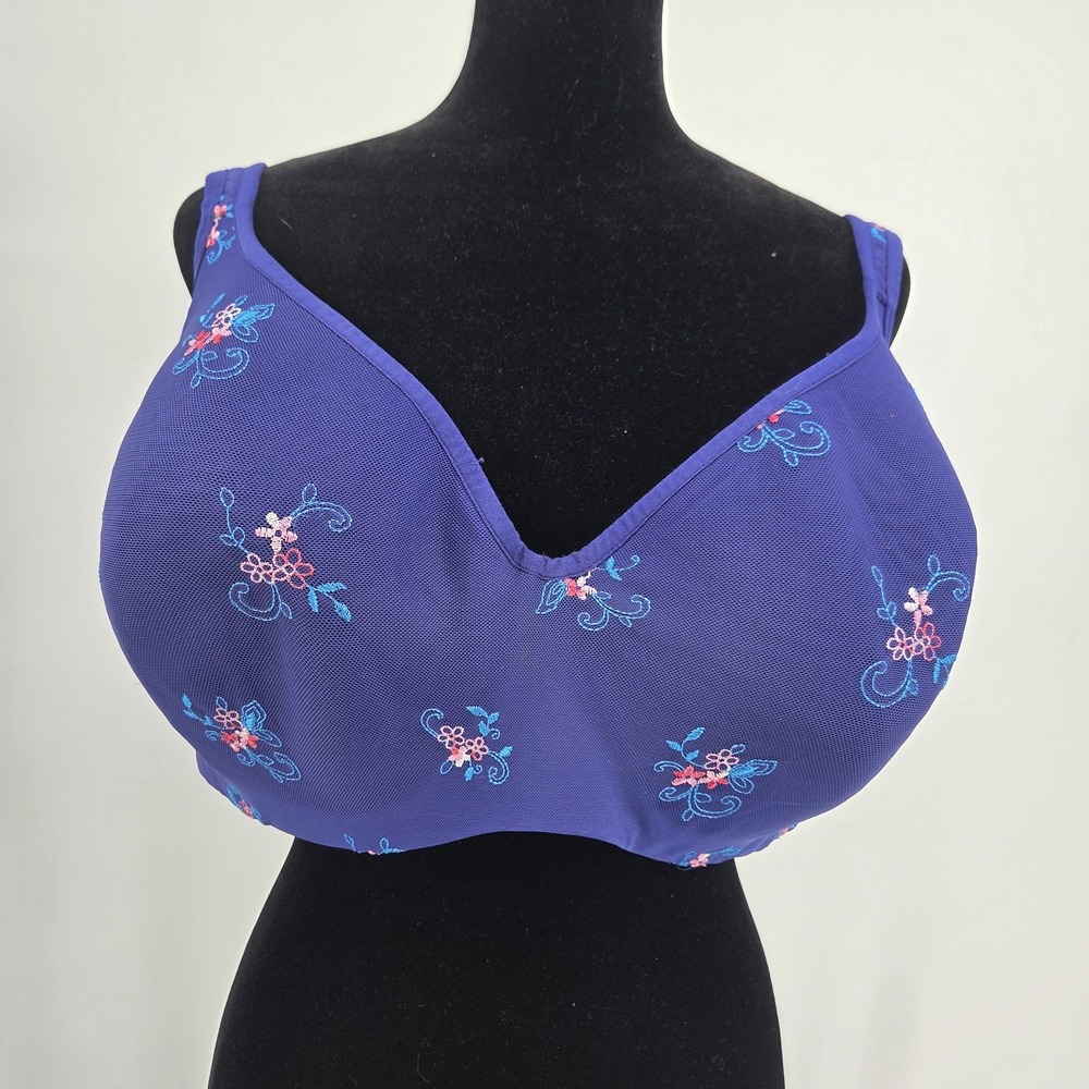 Cacique Lightly Padded Balconette Bra 44H Purple Floral Back Smoother 118641